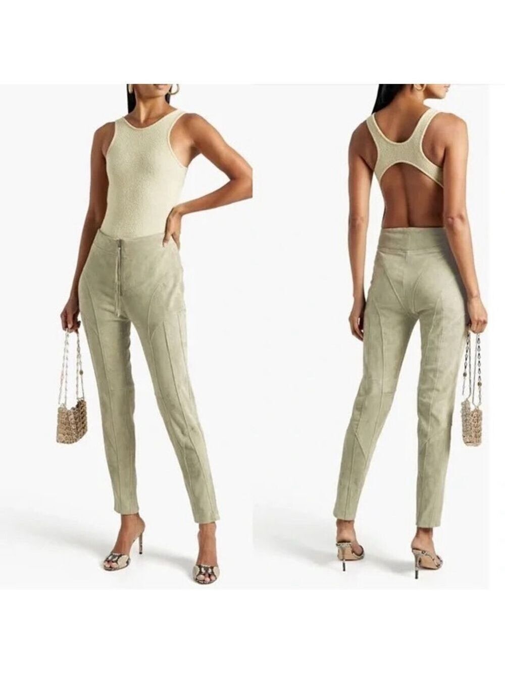 Women's retrofête Suede Skinny Pants in Sage Green, Size S